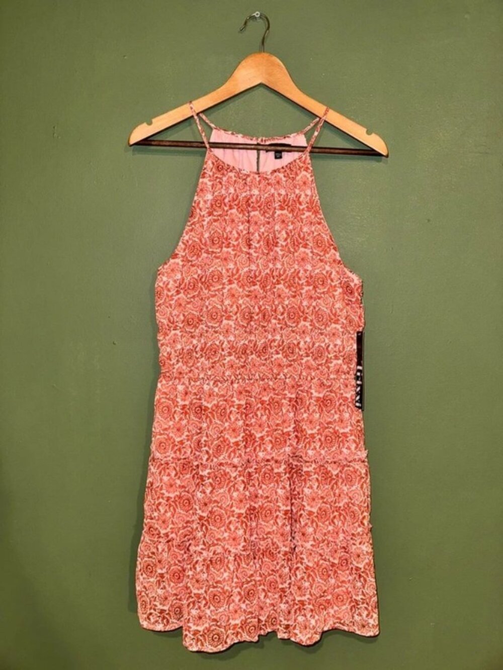 Trixxi Pink Red Floral Halter Tiered Ruffle Mini Dress Boho NWT Size XL